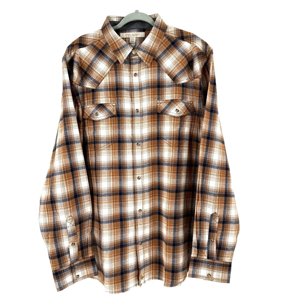 NEW Cody James Pearl Snap Western Flannel Shirt Men's 2XL Brown‎ Cowboy Landman